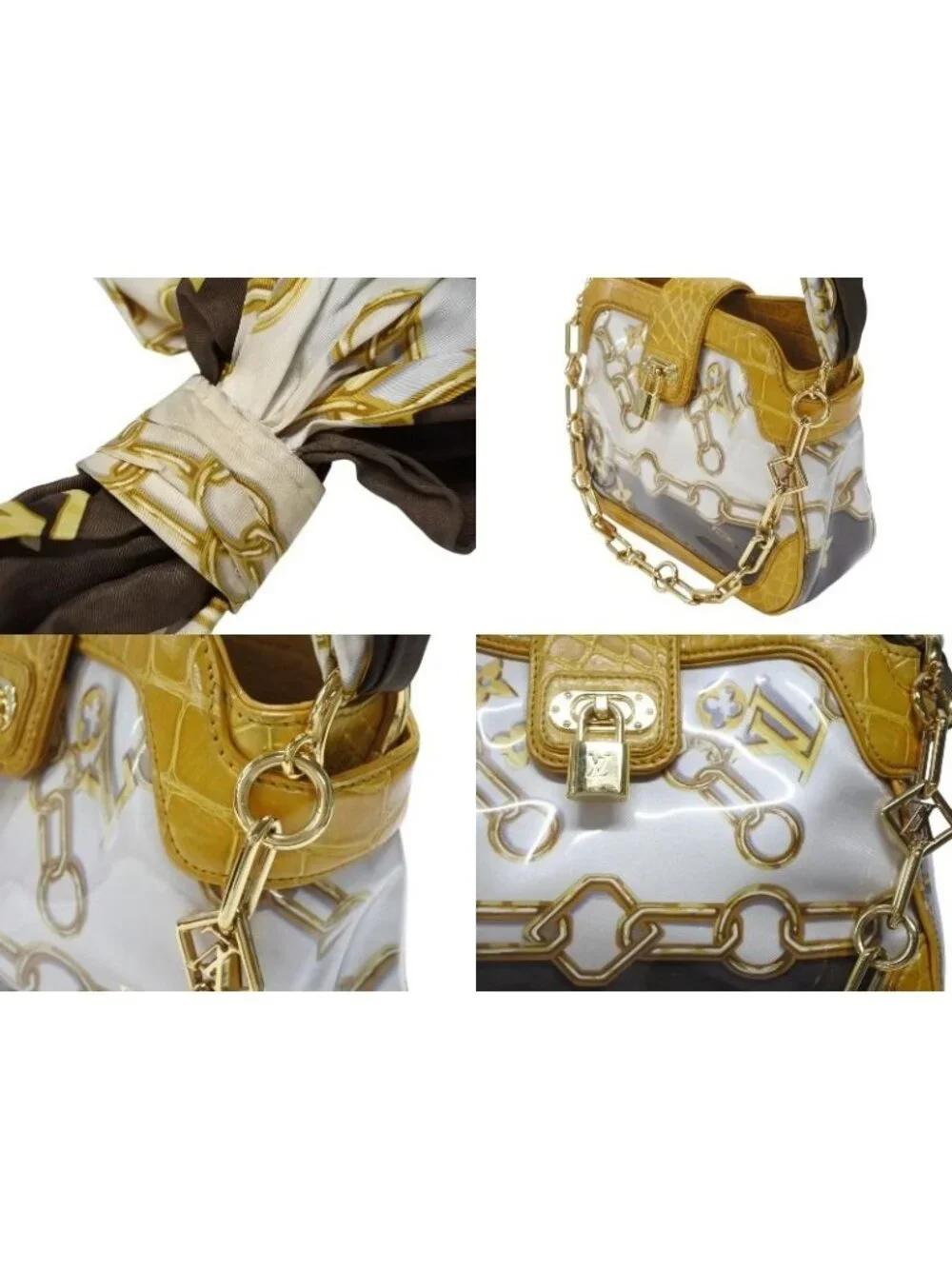 Louis Vuitton Sac Fural Shoulder Bag Tote White Yellow Gold